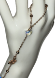 Rhinestone bedazzled dove adjustable rose gold and clear AB crystal fingerbang hand chain