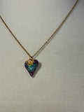 Stainless Steel gold plated crystal heart rhinestone evil eye and gold flower Necklace