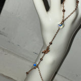 Rhinestone bedazzled dove adjustable rose gold and clear AB crystal fingerbang hand chain