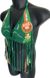 Lucky st Patrick’s day Ireland shamrock kiss me I’m Irish leprechaun costume green is the theme drinking party fringe halter bikini crop top graphic holiday t shirt XXXS XXS XS S