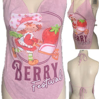Strawberry shortcake Festival Fashion shredded handkerchief style retro halter top concert t shirt