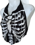 Skeleton drip halloween backless graphic cut up t shirt handkerchief tank crop halter top