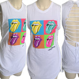 Start Me Up backless white Micro Mini cut up slit weave band t shirt dress