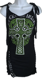 Black St Paddy’s day overly shredded slit weave cut up woven backless micro mini cami holiday drinking dress