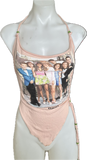 As If Clueless Betty 90s nostalgia Slit Weave retro handkerchief style peridot rhinestone bedazzled beaded backless tank top