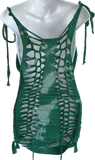 Bleached St Paddy’s day overly shredded slit weave cut up woven backless micro mini cami holiday drinking dress