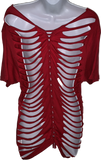Christmas Holiday backless naughty list slit weave shredded cut up woven tshirt