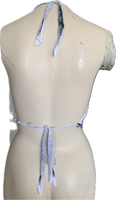 Icy blue eyed backless wolf shredded handkerchief style halter top XS S
