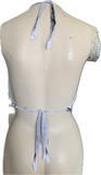 Icy blue eyed backless wolf shredded handkerchief style halter top XS S