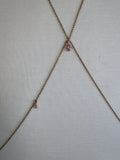 Pink and gold plated stainless steel adjustable crystal bodychain