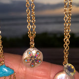 Stainless Steel gold toned cz flower coin Pearl Necklace