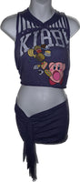 2pc set classic gamer girl graphic backless crop top slit weave fringe micro mini skirt reworked t shirt EZ DUZIT 