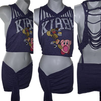2pc set classic gamer girl graphic backless crop top slit weave fringe micro mini skirt reworked t shirt EZ DUZIT 