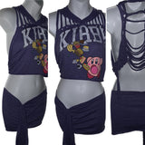2pc set classic gamer girl graphic backless crop top slit weave fringe micro mini skirt reworked t shirt EZ DUZIT 