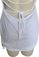 Start Me Up backless white Micro Mini cut up slit weave band t shirt dress