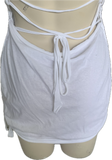 Start Me Up backless white Micro Mini cut up slit weave band t shirt dress