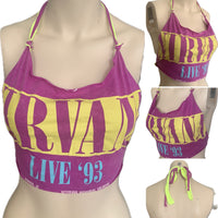 90s neon shredded cut up retro halter crop top bikini t shirt