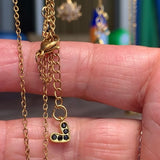 Stainless Steel gold plated tiny lotus REBIRTH black cz FLOWER Necklace