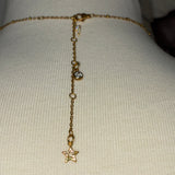 Stainless Steel gold plated rhinestone bedazzled crescent moon lightening rod and garnet red crystal star Necklace