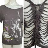 On the road again Willie Nelson cut woven backless finger crochet slitweave t shirt