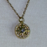 Gold plated crystal star adjustable stainless steel DIVINELY GUIDED rhinestone compass necklace