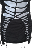 Black St Paddy’s day overly shredded slit weave cut up woven backless micro mini cami holiday drinking dress