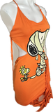 Trick or treat Snoopy Woodstock Peanuts mummy sexy costume cut up t shirt backless slit weave fringe halter micro mini dress