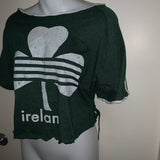 Asymmetrical Ireland lucky Backless shamrock Shredded St Patrick’s Day party T Shirt crop top L XL