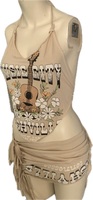 Music City Nashville Tennessee cut up slit weave t shirt shredded halter crop top fringe micro mini skirt
