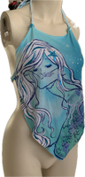 Blue Crystal mermaid shredded handkerchief style retro halter top