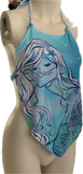 Blue Crystal mermaid shredded handkerchief style retro halter top