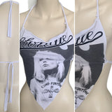 Call me Festival Fashion upcycled shredded handkerchief style retro halter top concert t shirt