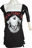 Pennywise you’ll float too IT clown Halloween costume cut up slit weave sideless Micro Mini tshirt tank dress