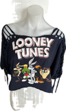 Festival Fashion Looney Tunes shredded backless retro slit weave t shirt
