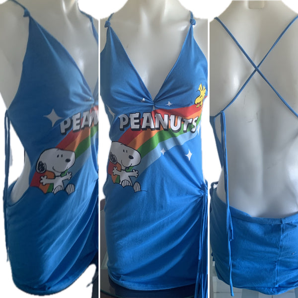 BFF vintage comic book Festival Fashion backless fringe tank retro slit weave bodycon micro mini t shirt