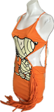 Trick or treat Snoopy Woodstock Peanuts mummy sexy costume cut up t shirt backless slit weave fringe halter micro mini dress