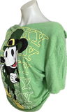 Lucky st Patrick’s Day Mickey Mouse leprechaun shamrock luck of the Irish graphic holiday backless cut up woven t shirt crop top