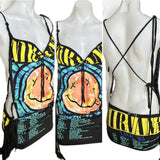 90s concert cut up slit weave t shirt backless shredded halter fringe micro mini dress
