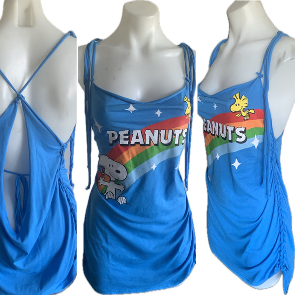 BFF vintage comic book Festival Fashion backless tank retro slit weave bodycon micro mini t shirt