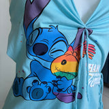 Ohana means family Lilo and Stitch Fringe cut up backless Micro Mini tshirt dress