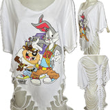 Looney Tunes bboys shredded backless oversized graphic t shirt