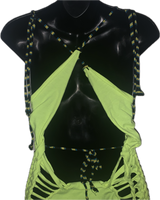 Neon yellow backless shredded Micro Mini slit weave t shirt dress