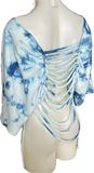Blue tie dye backless cut up slitweave cut up woven v neck t shirt crop top
