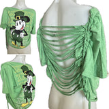 Lucky st Patrick’s Day Mickey Mouse leprechaun shamrock luck of the Irish graphic holiday backless cut up woven t shirt crop top