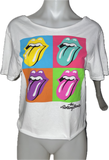 Festival Fashion The Rolling Stones shredded backless retro slit weave v back cut woven t shirt crop top