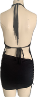 Paradise City freak on a leash Micro Mini slitweave halter dress w detachable chains crystal charms
