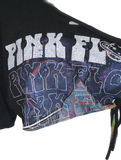 Pink Floyd laser light show shredded retro backless reworked slit weave crop top graphic band tee