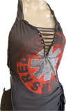 RHCP Fringe cut up slit weave backless Micro Mini tshirt dress