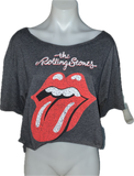 Satisfaction the Rolling Stones shredded backless slit weave cut up woven t shirt crop top