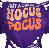 Bunch of Hocus Pocus Halloween witch inspired overly shredded slit weave backless t shirt